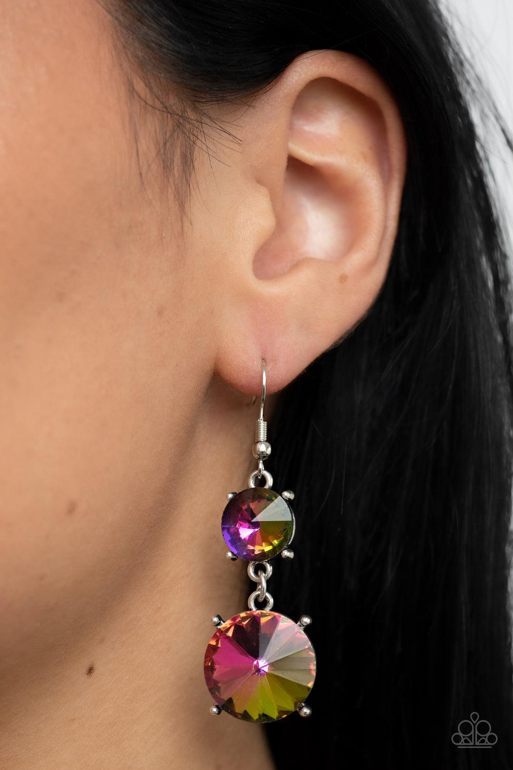 Sizzling Showcase Multi &quot;Oil Spill&quot; Earrings - Paparazzi Accessories-on model - CarasShop.com - $5 Jewelry by Cara Jewels