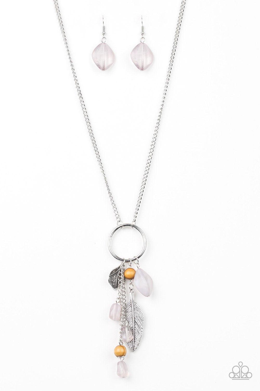 Sky High Style Silver Feather Charm Necklace - Paparazzi Accessories-CarasShop.com - $5 Jewelry by Cara Jewels