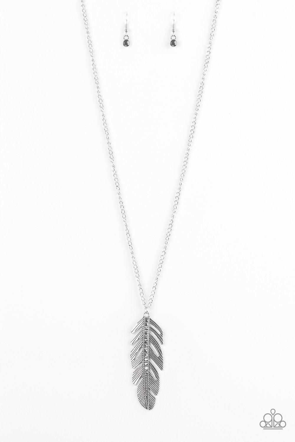 Sky Quest Silver Feather Necklace - Paparazzi Accessories-CarasShop.com - $5 Jewelry by Cara Jewels