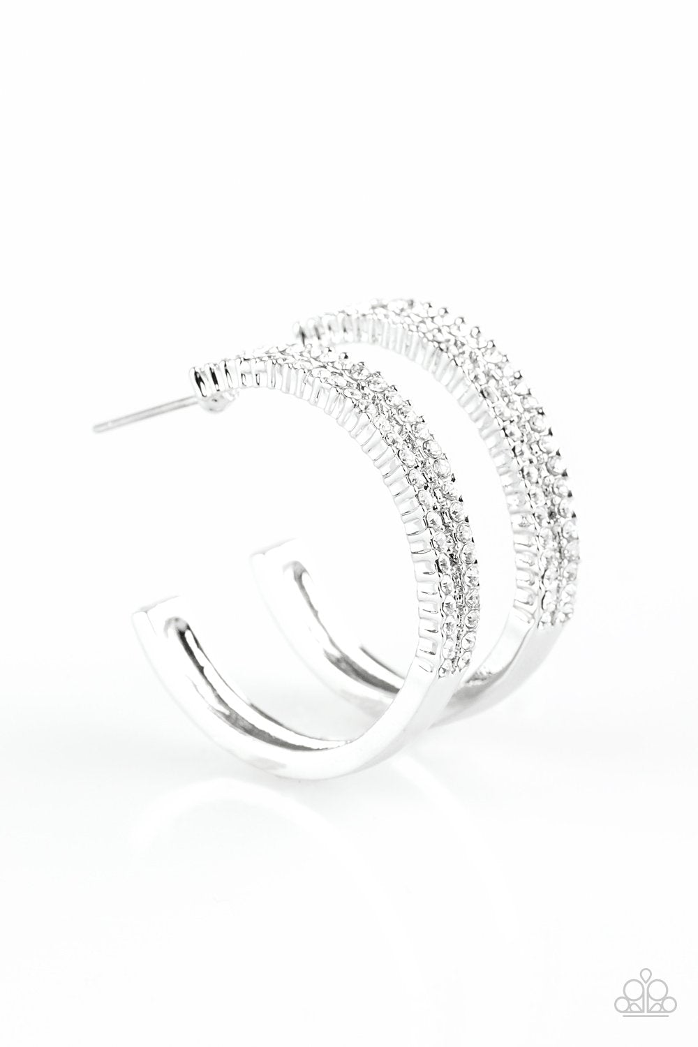 Slay Your Way White Rhinestone Hoop Earrings - Paparazzi Accessories-CarasShop.com - $5 Jewelry by Cara Jewels