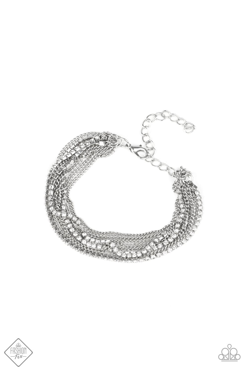 SLEEK After SLEEK Silver Chain and White Rhinestone Bracelet - Paparazzi Accessories-CarasShop.com - $5 Jewelry by Cara Jewels