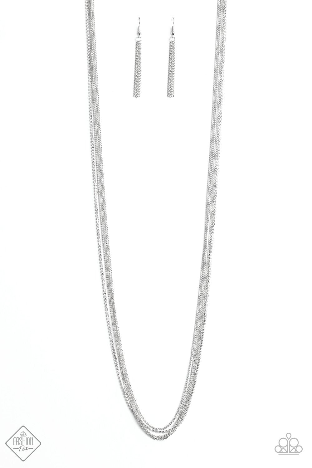 SLEEK and Destroy Silver Chain and White Rhinestone Necklace - Paparazzi Accessories-CarasShop.com - $5 Jewelry by Cara Jewels