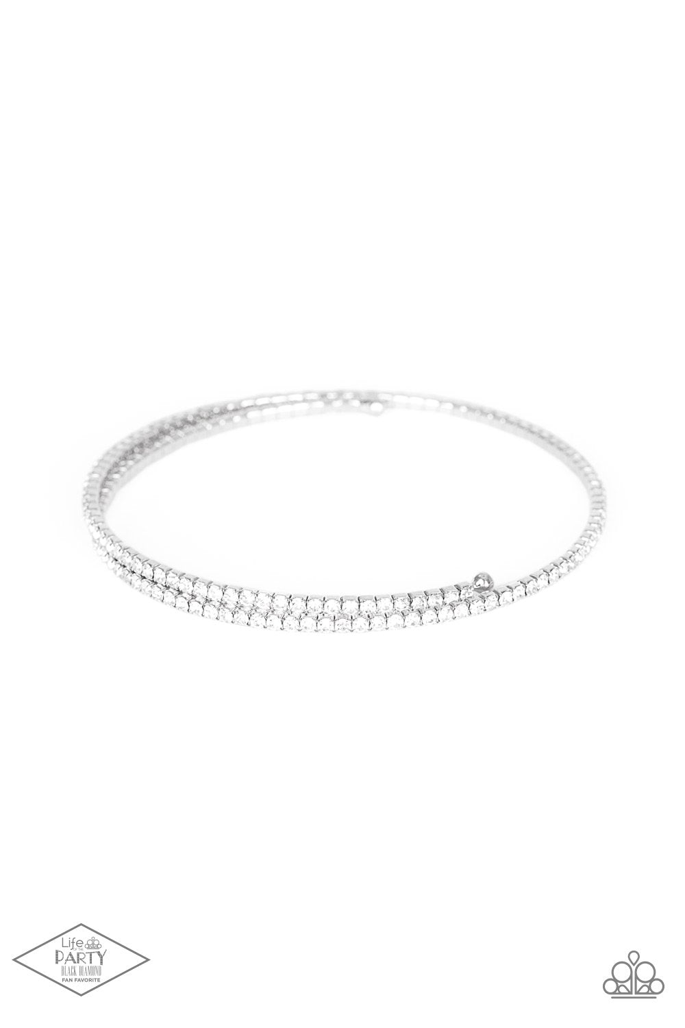 Sleek Sparkle White Rhinestone Coil Bracelet - Paparazzi Accessories- lightbox - CarasShop.com - $5 Jewelry by Cara Jewels