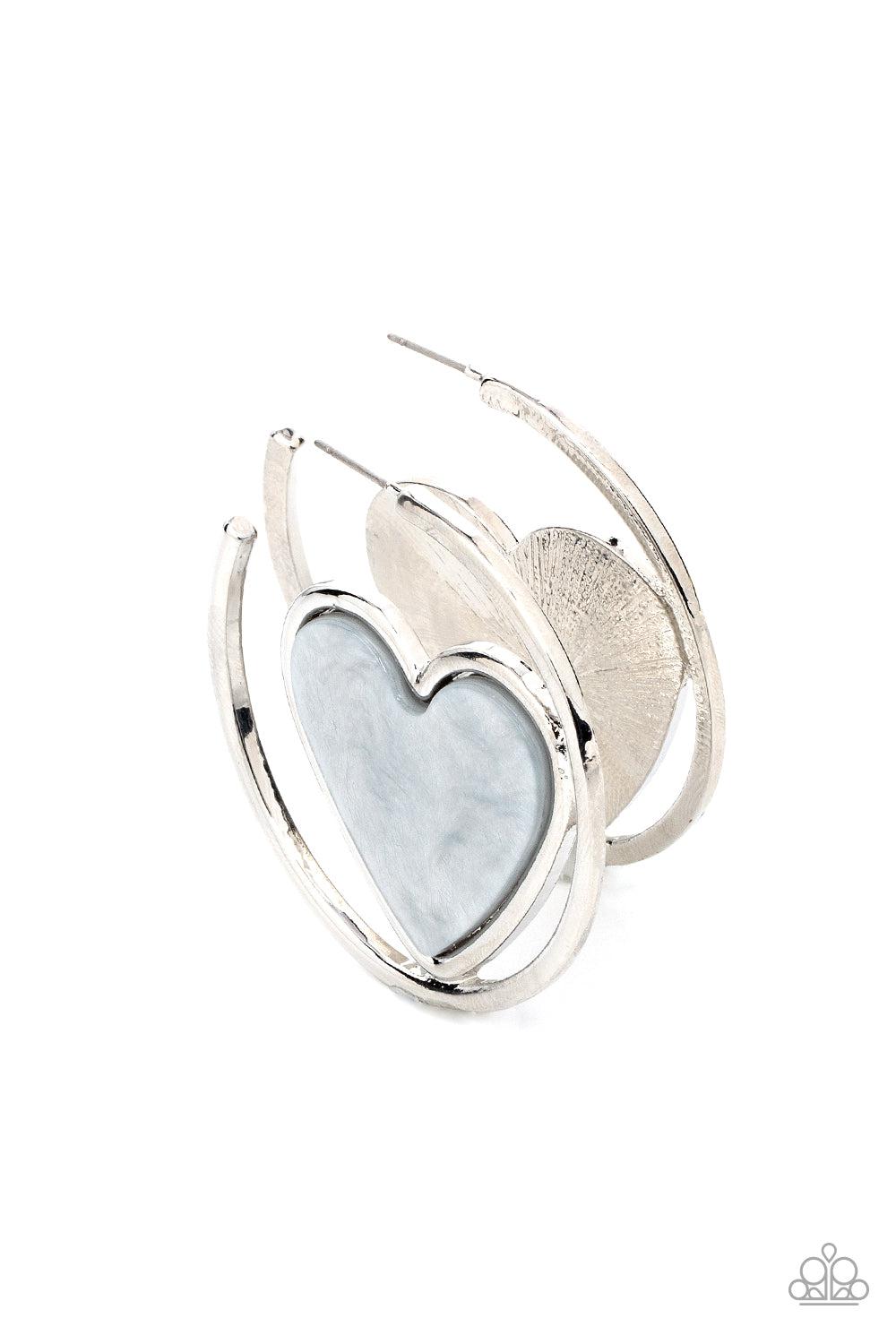 Smitten with You Silver Heart Hoop Earrings - Paparazzi Accessories- lightbox - CarasShop.com - $5 Jewelry by Cara Jewels