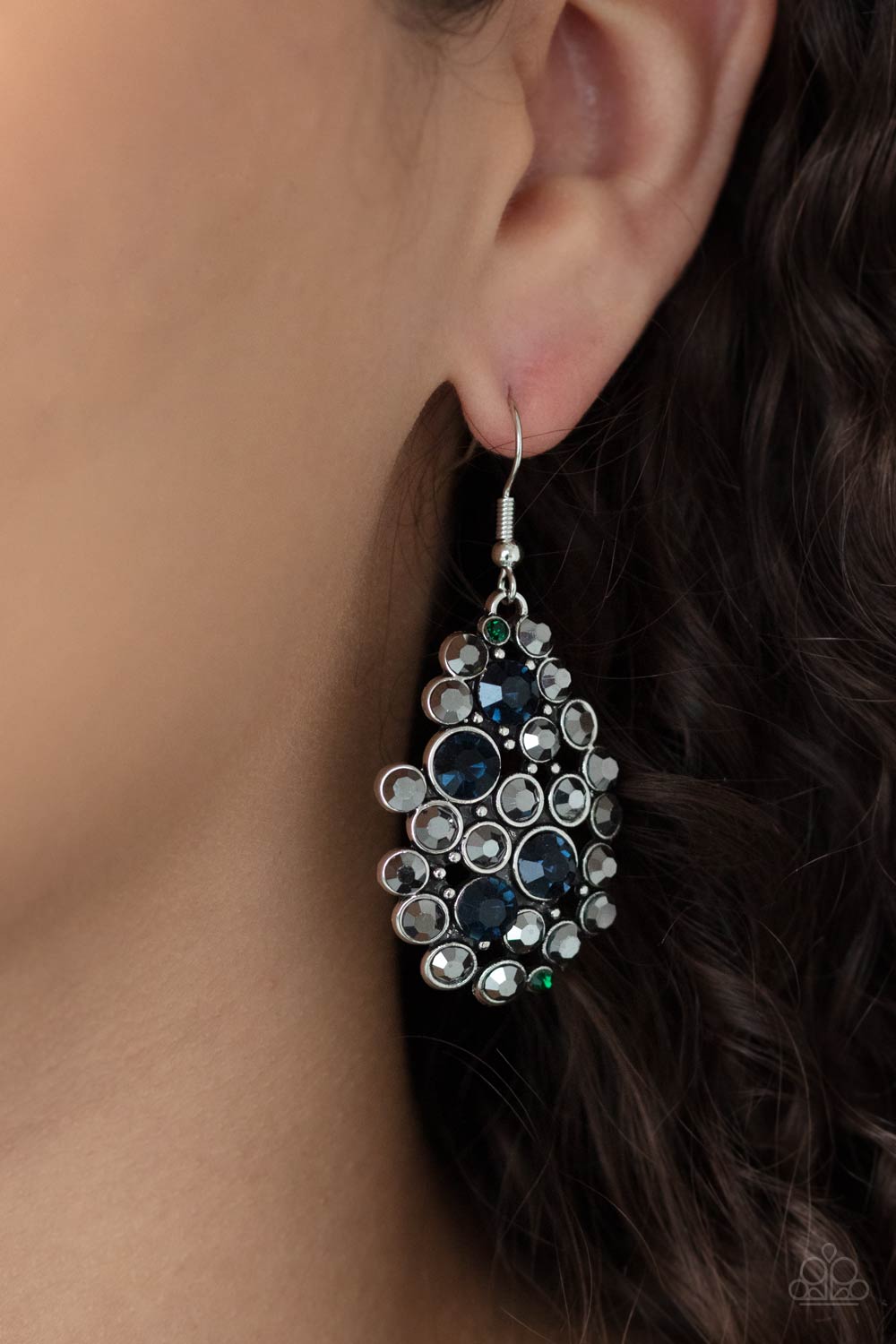 Smolder Effect Multi, Blue, Green and Hematite Rhinestone Earrings - Paparazzi Accessories- model - CarasShop.com - $5 Jewelry by Cara Jewels