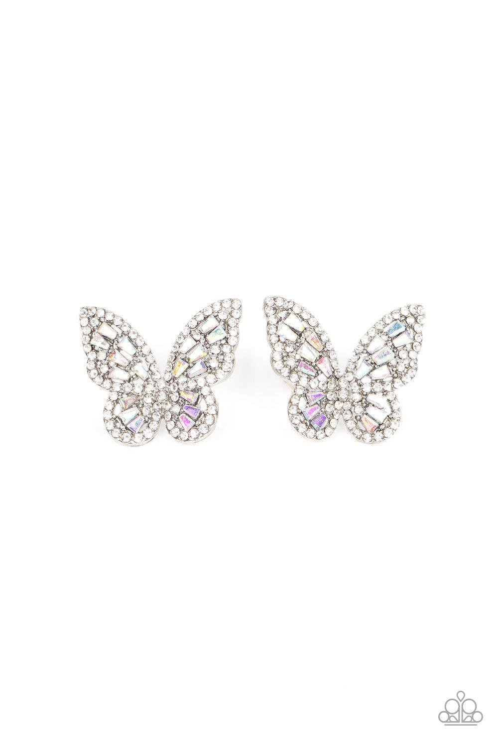 Smooth Like FLUTTER Multi Iridescent Gem Butterfly Earrings - Paparazzi Accessories- lightbox - CarasShop.com - $5 Jewelry by Cara Jewels