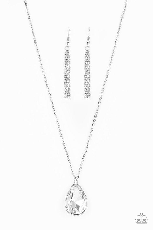 So Obvious White Teardrop Rhinestone Necklace - Paparazzi Accessories-CarasShop.com - $5 Jewelry by Cara Jewels