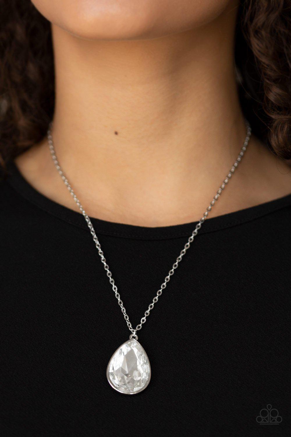 So Obvious White Teardrop Rhinestone Necklace - Paparazzi Accessories-CarasShop.com - $5 Jewelry by Cara Jewels