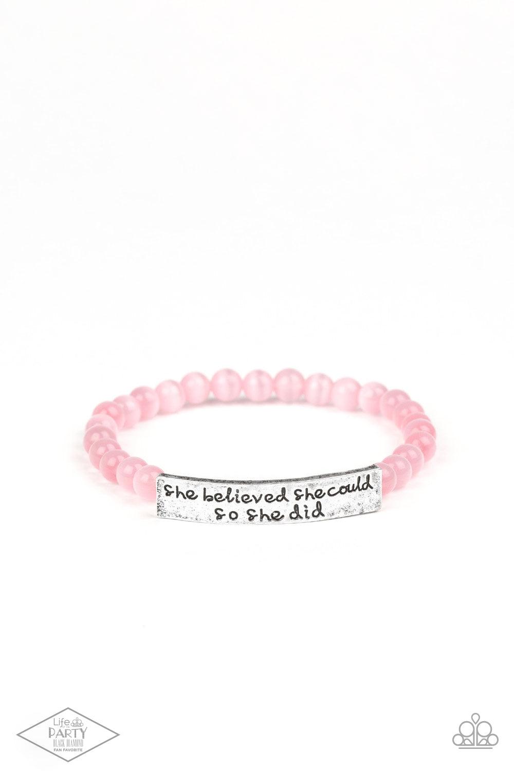 So She Did Inspirational Pink Cat&#39;s Eye Stone Bracelet - Paparazzi Accessories- lightbox - CarasShop.com - $5 Jewelry by Cara Jewels
