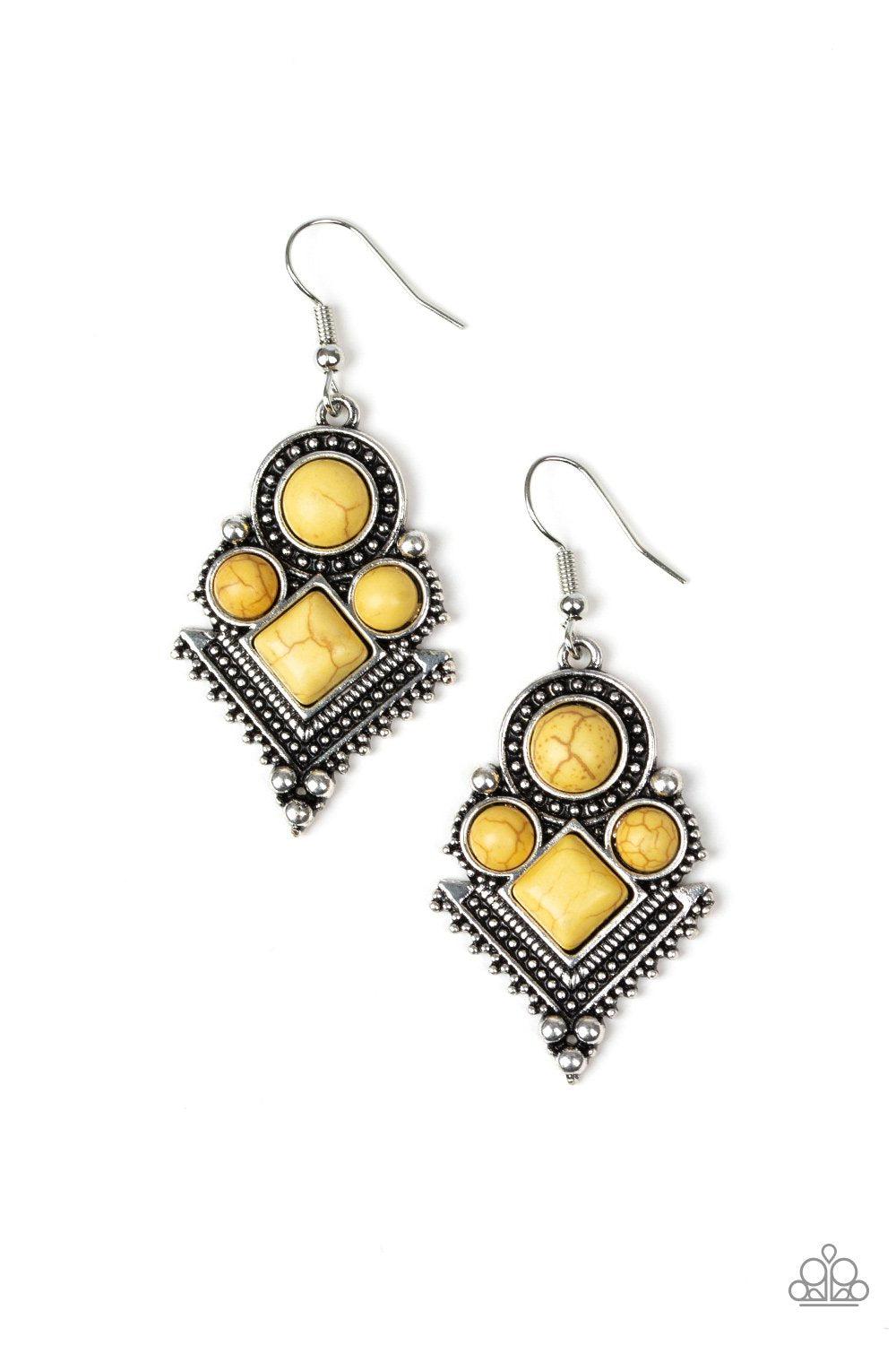 So Sonoran Yellow Stone Earrings - Paparazzi Accessories-CarasShop.com - $5 Jewelry by Cara Jewels