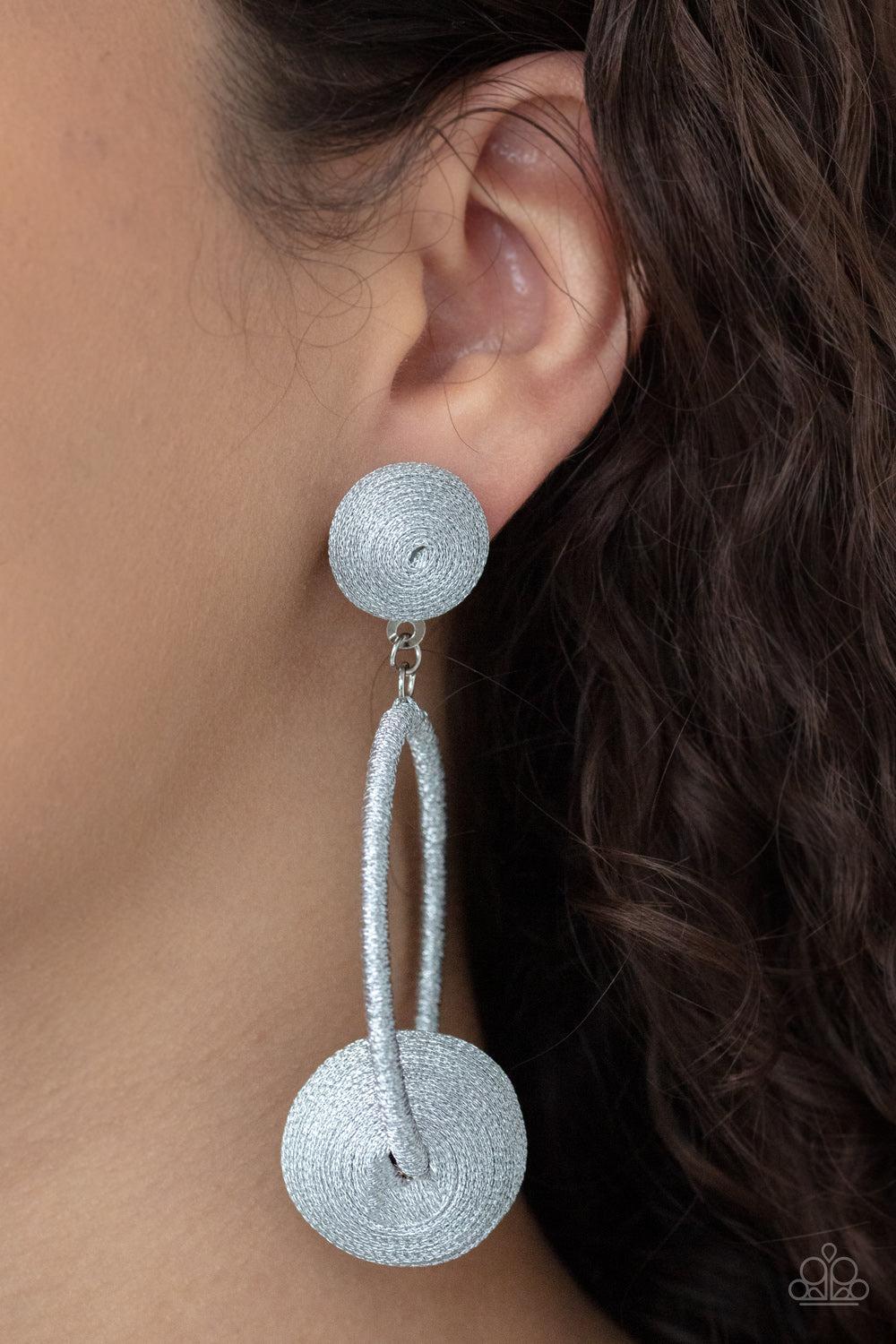 Social Sphere Silver Earrings - Paparazzi Accessories-on model - CarasShop.com - $5 Jewelry by Cara Jewels