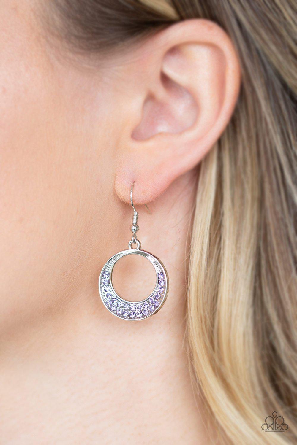 Socialite Luster Purple Rhinestone Earrings - Paparazzi Accessories-CarasShop.com - $5 Jewelry by Cara Jewels