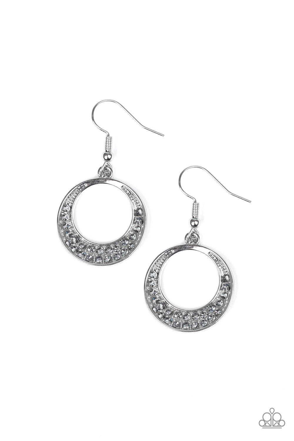 Socialite Luster Silver Rhinestone Earrings - Paparazzi Accessories-CarasShop.com - $5 Jewelry by Cara Jewels