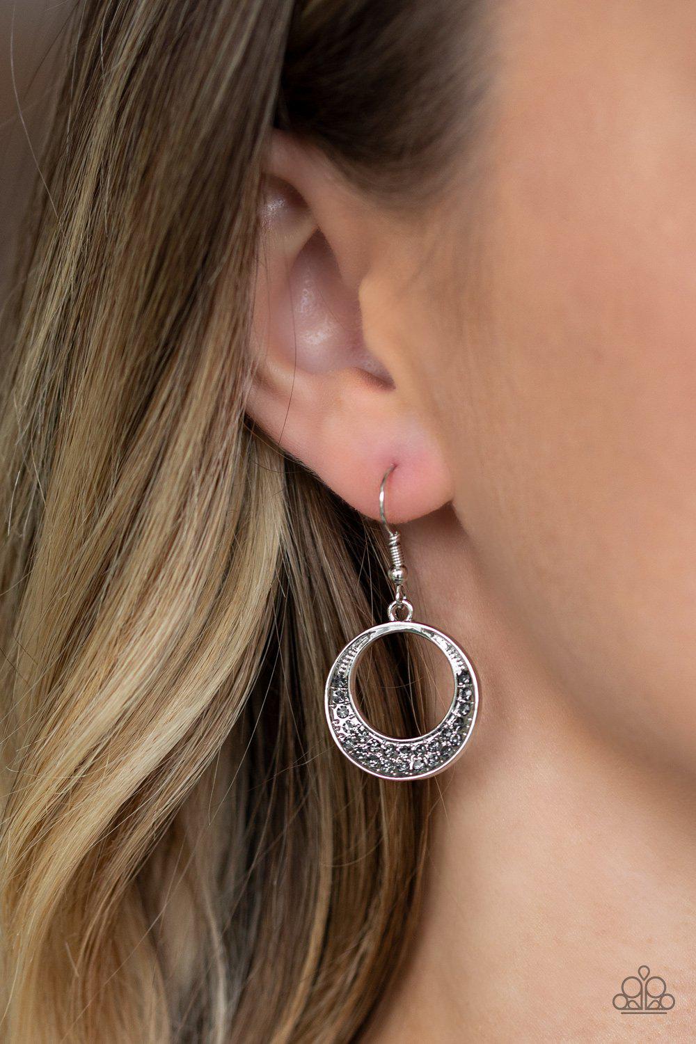 Socialite Luster Silver Rhinestone Earrings - Paparazzi Accessories-CarasShop.com - $5 Jewelry by Cara Jewels