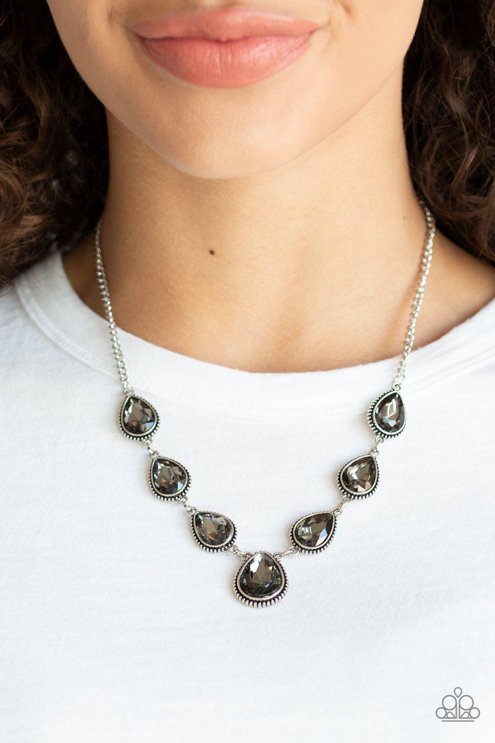 Socialite Social Silver and Smoky Teardrop Gem Necklace - Paparazzi Accessories-CarasShop.com - $5 Jewelry by Cara Jewels