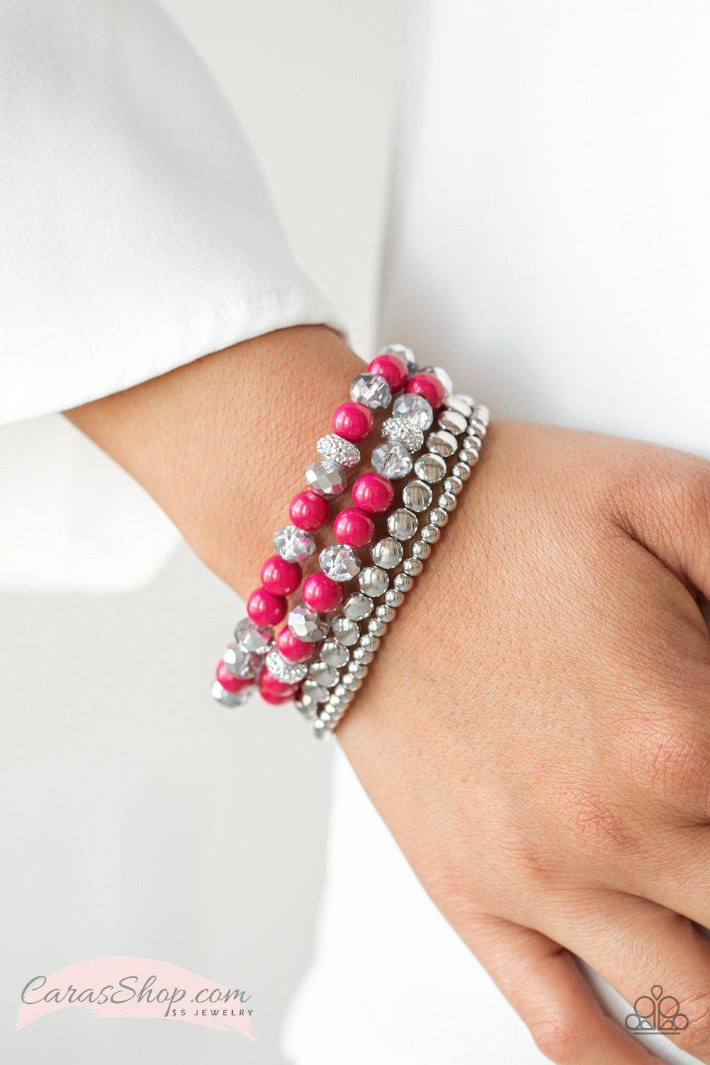 Socialize Pink Stretch Bracelet Set - Paparazzi Accessories-CarasShop.com - $5 Jewelry by Cara Jewels