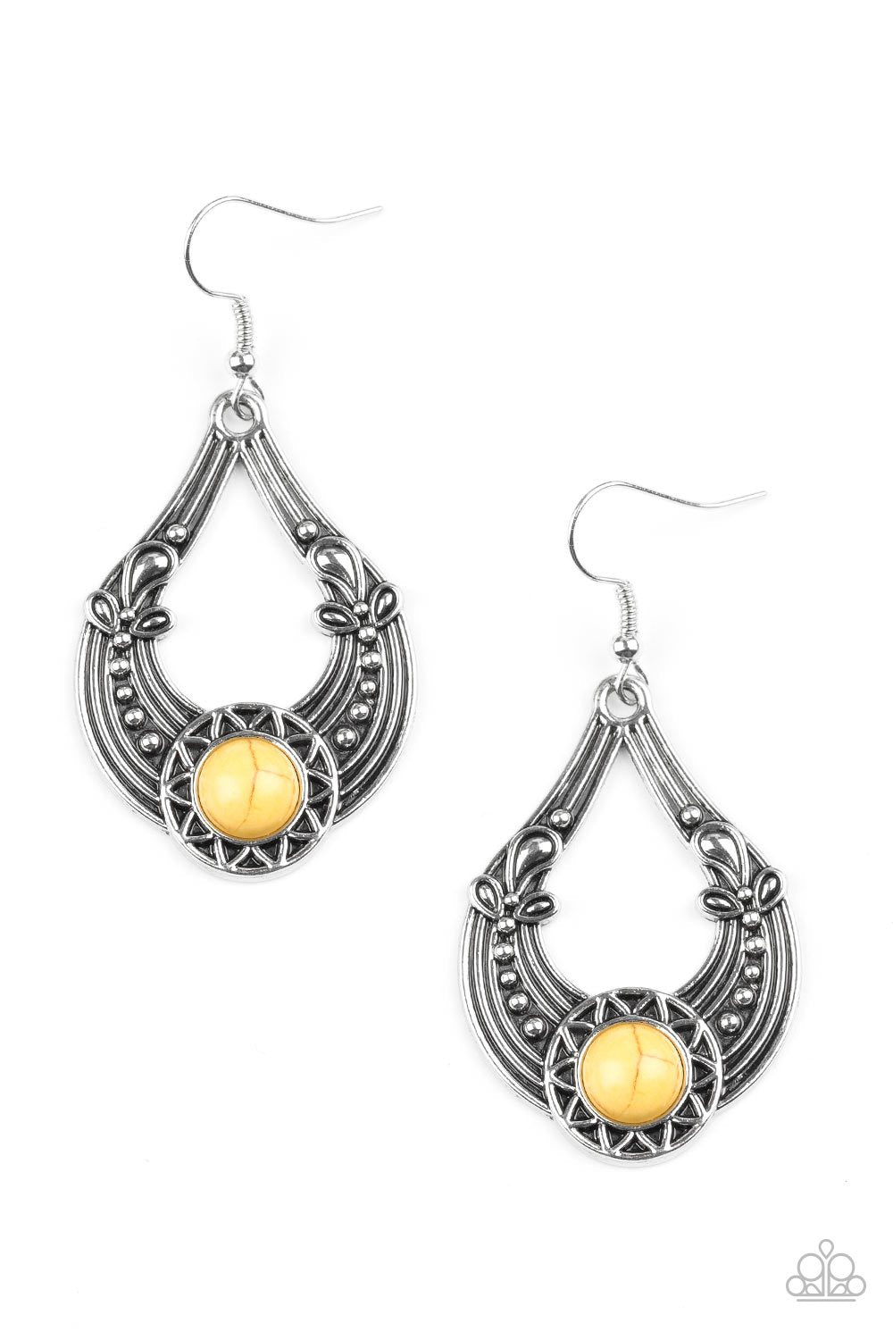 Sol Sonata Silver and Yellow Stone Earrings - Paparazzi Accessories-CarasShop.com - $5 Jewelry by Cara Jewels