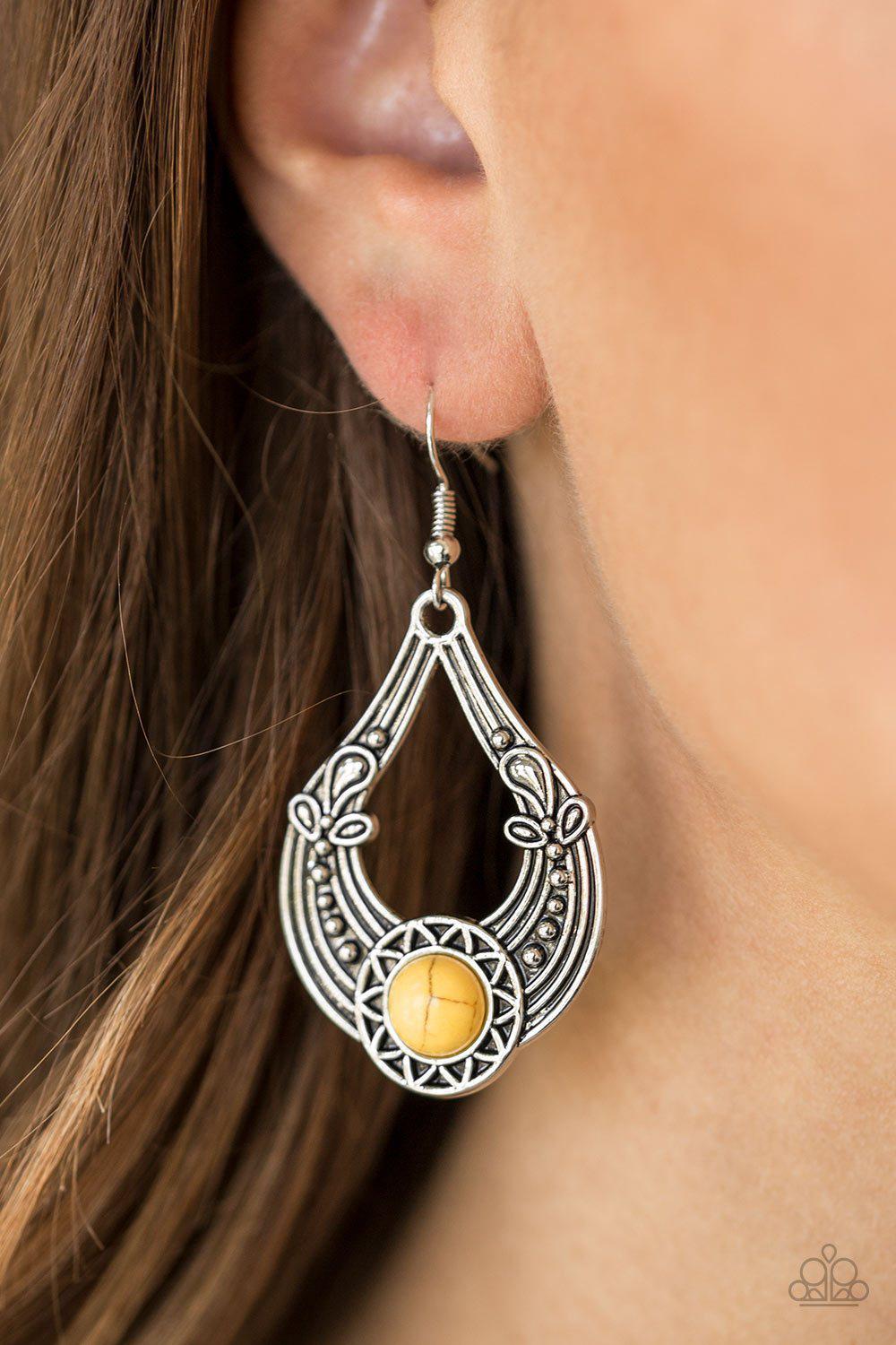 Sol Sonata Silver and Yellow Stone Earrings - Paparazzi Accessories-CarasShop.com - $5 Jewelry by Cara Jewels