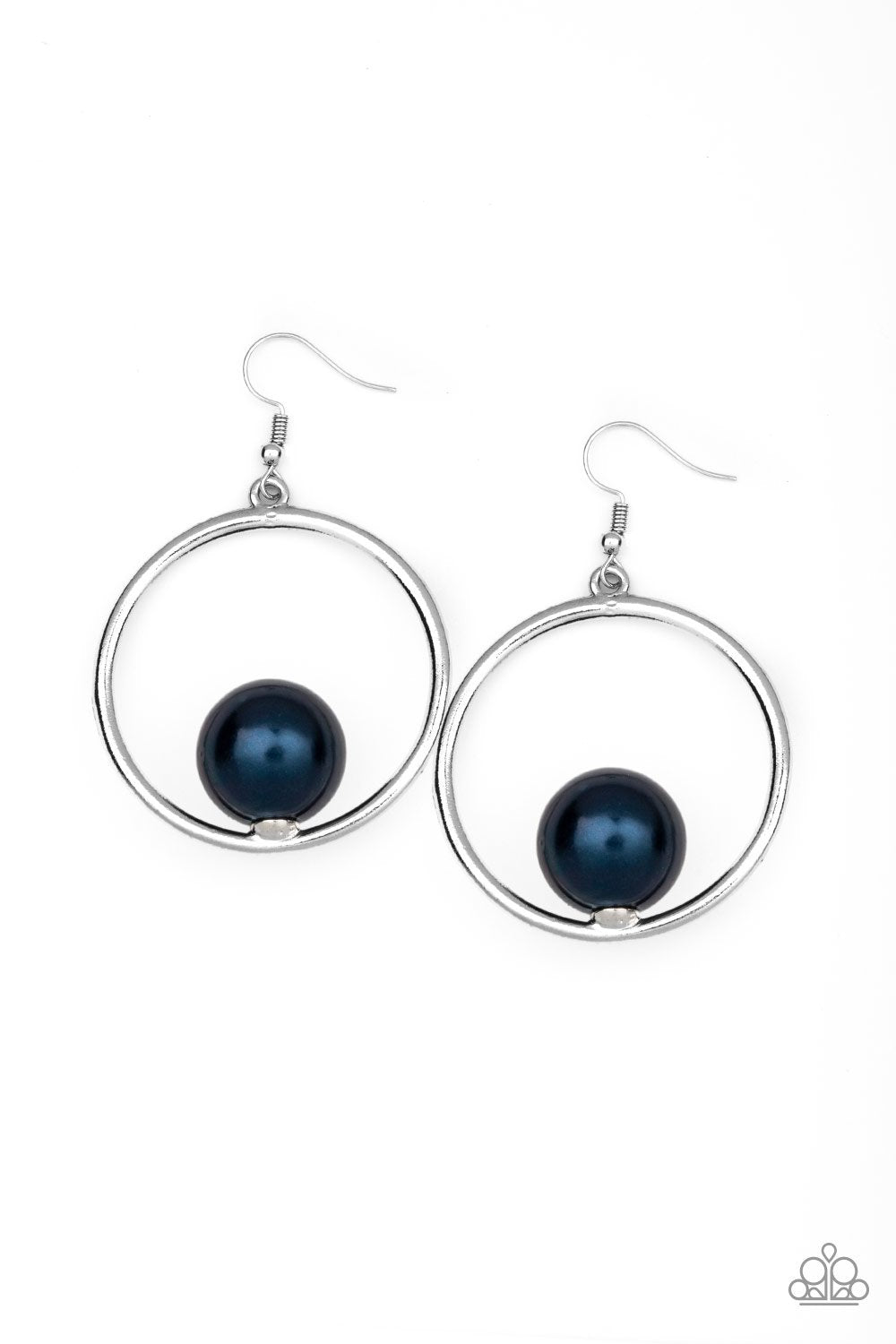 Solitaire REFINEMENT Blue Pearl Earrings - Paparazzi Accessories - lightbox -CarasShop.com - $5 Jewelry by Cara Jewels