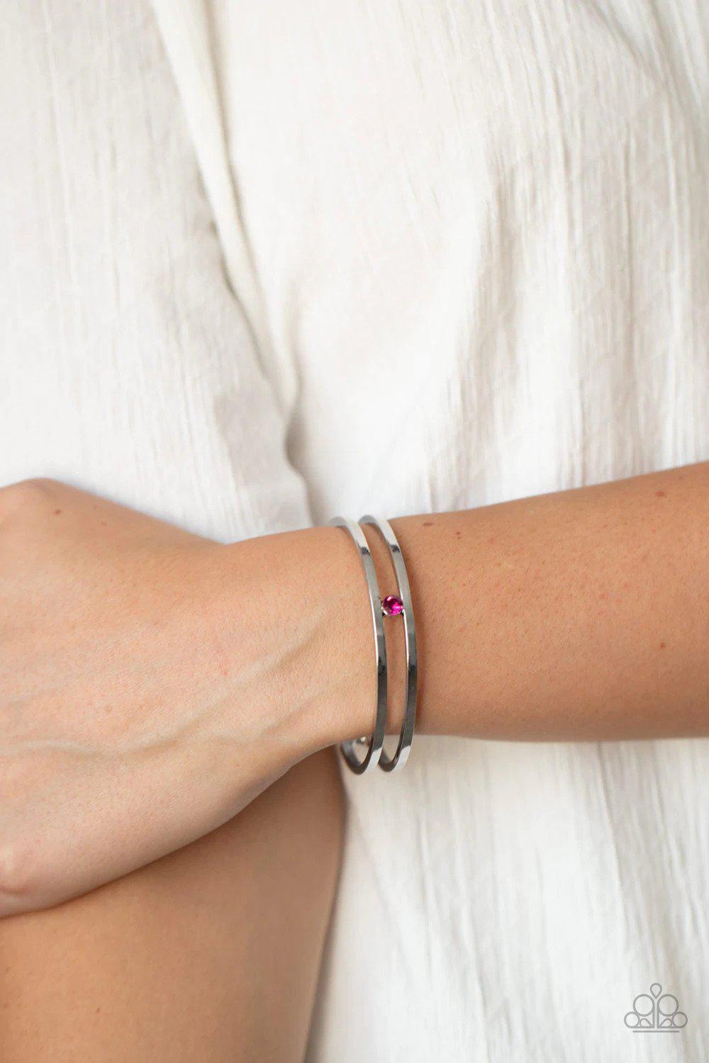 Solo Artist Pink and Silver Cuff Bracelet - Paparazzi Accessories-on model - CarasShop.com - $5 Jewelry by Cara Jewels