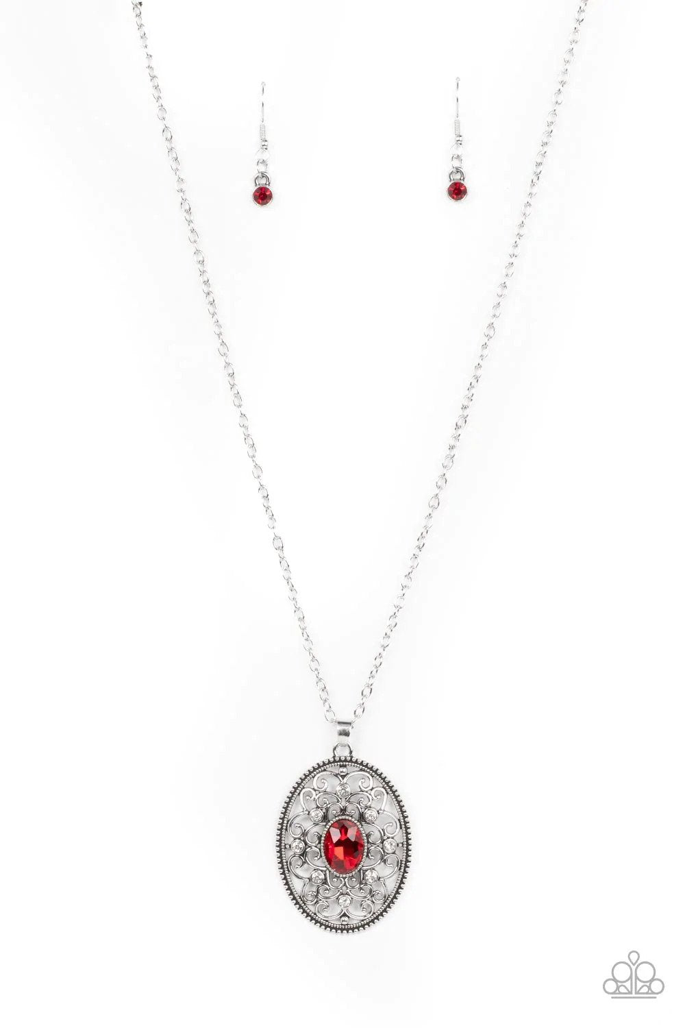 Sonata Swing Red Necklace - Paparazzi Accessories- lightbox - CarasShop.com - $5 Jewelry by Cara Jewels