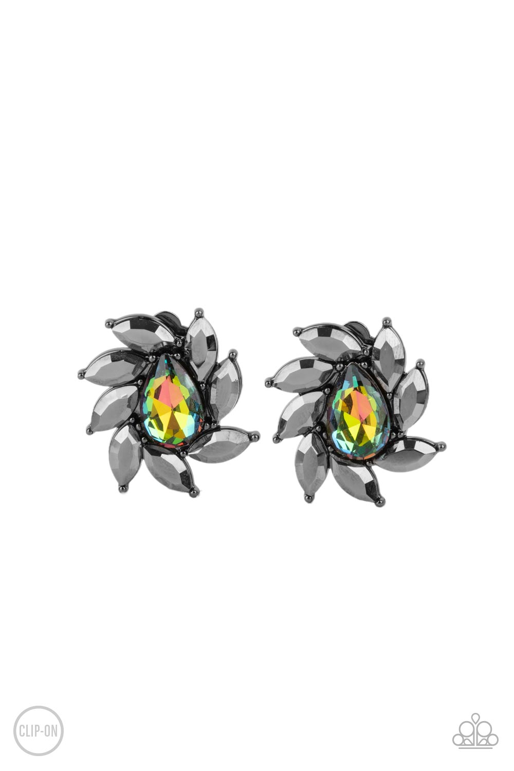 Sophisticated Swirl Multi "Oil Spill" Rhinestone Clip-On Earrings- lightbox - CarasShop.com - $5 Jewelry by Cara Jewels