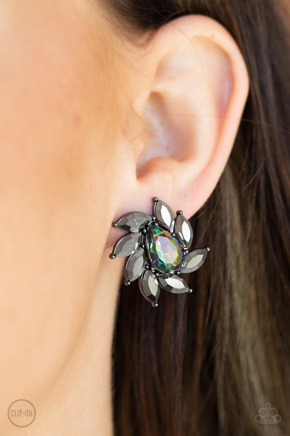 Sophisticated Swirl Multi "Oil Spill" Rhinestone Clip-On Earrings- lightbox - CarasShop.com - $5 Jewelry by Cara Jewels