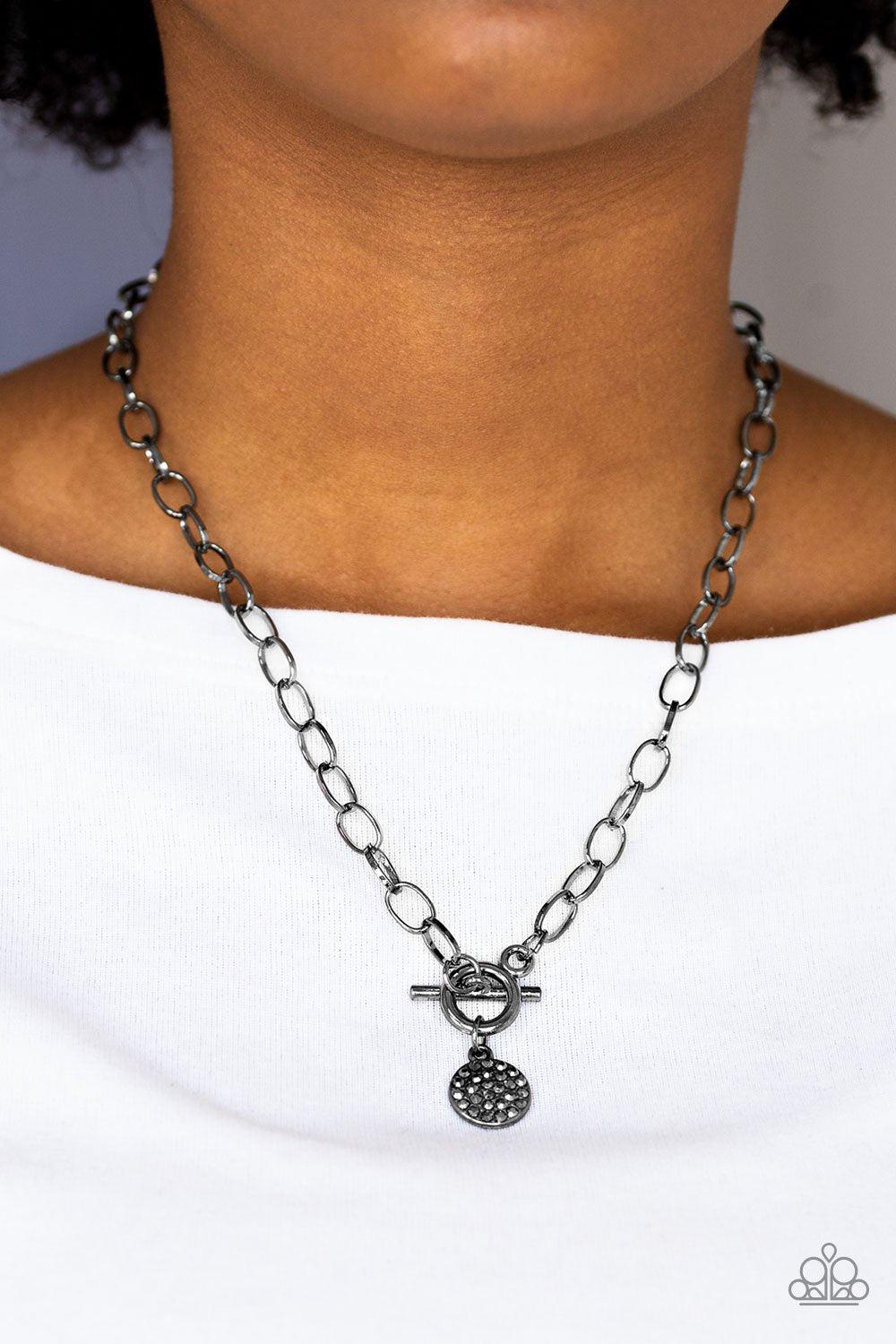 Sorority Sisters Gunmetal Black and Hematite Rhinestone Necklace - Paparazzi Accessories-CarasShop.com - $5 Jewelry by Cara Jewels