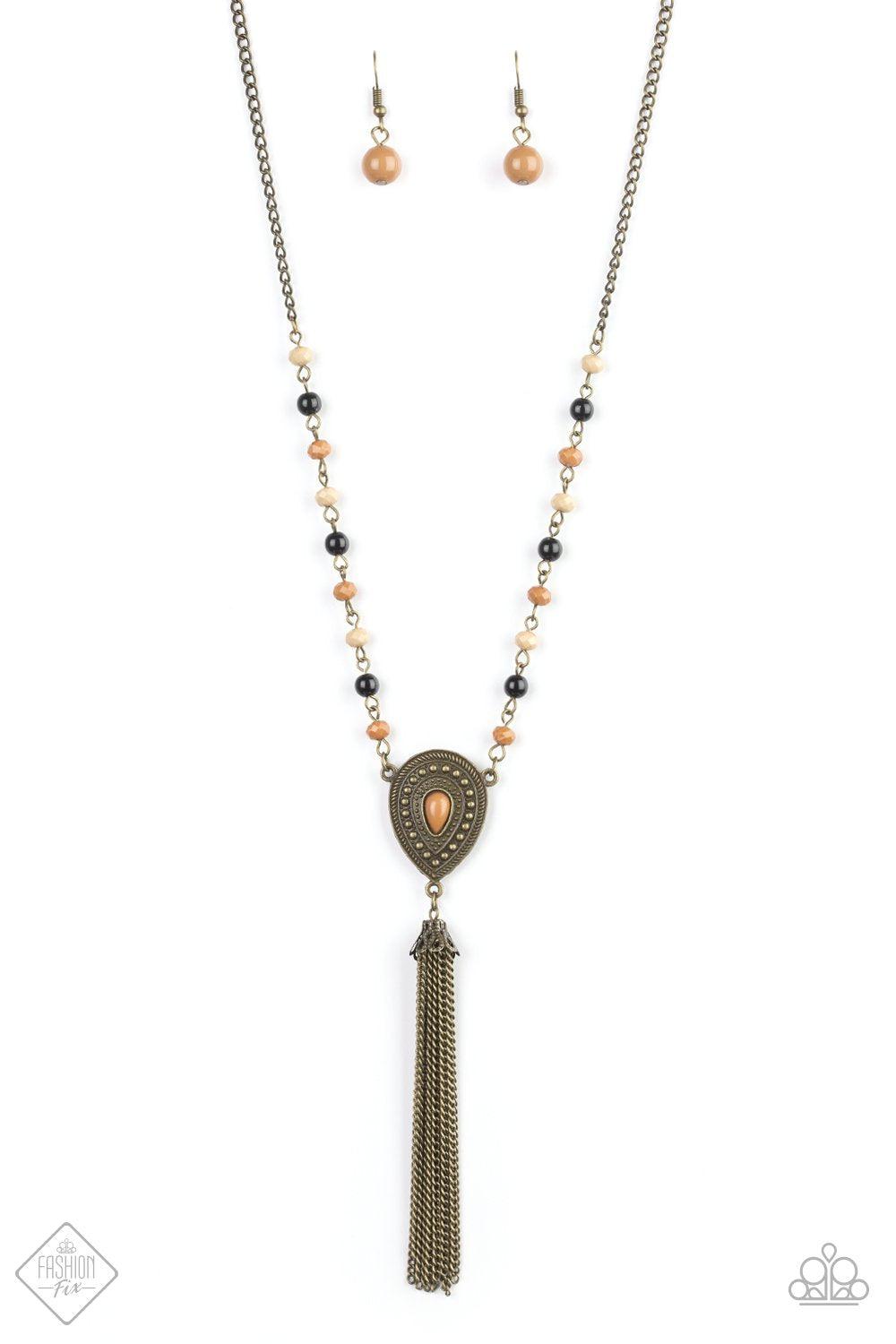 Soul Quest Multi-color Bead and Brass Tassel Necklace - Paparazzi Accessories-CarasShop.com - $5 Jewelry by Cara Jewels