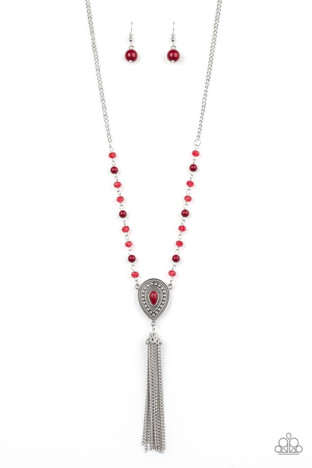Soul Quest Red and Silver Tassel Necklace - Paparazzi Accessories - lightbox -CarasShop.com - $5 Jewelry by Cara Jewels