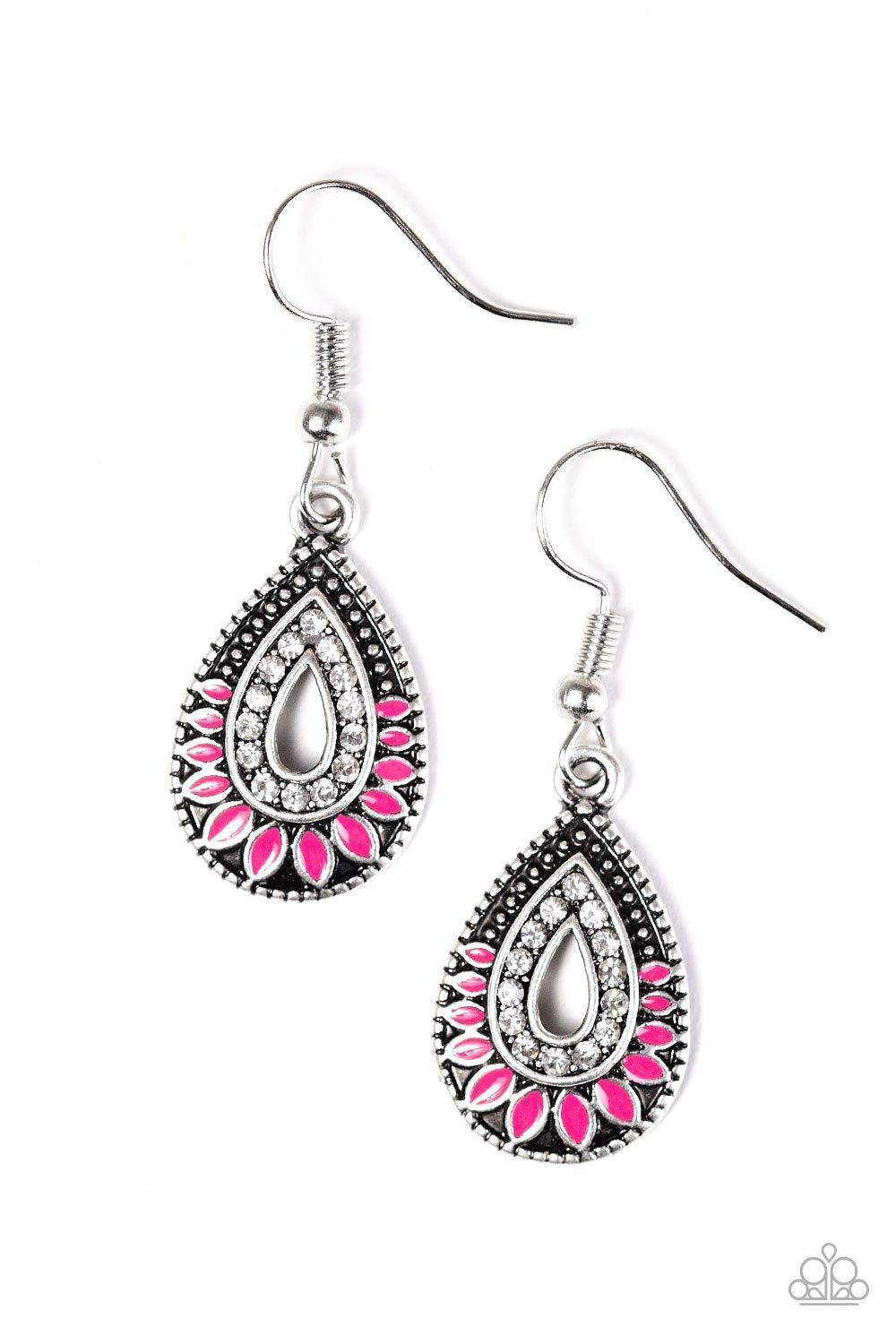 South Beach Sunsets Pink Teardrop Earrings - Paparazzi Accessories-CarasShop.com - $5 Jewelry by Cara Jewels