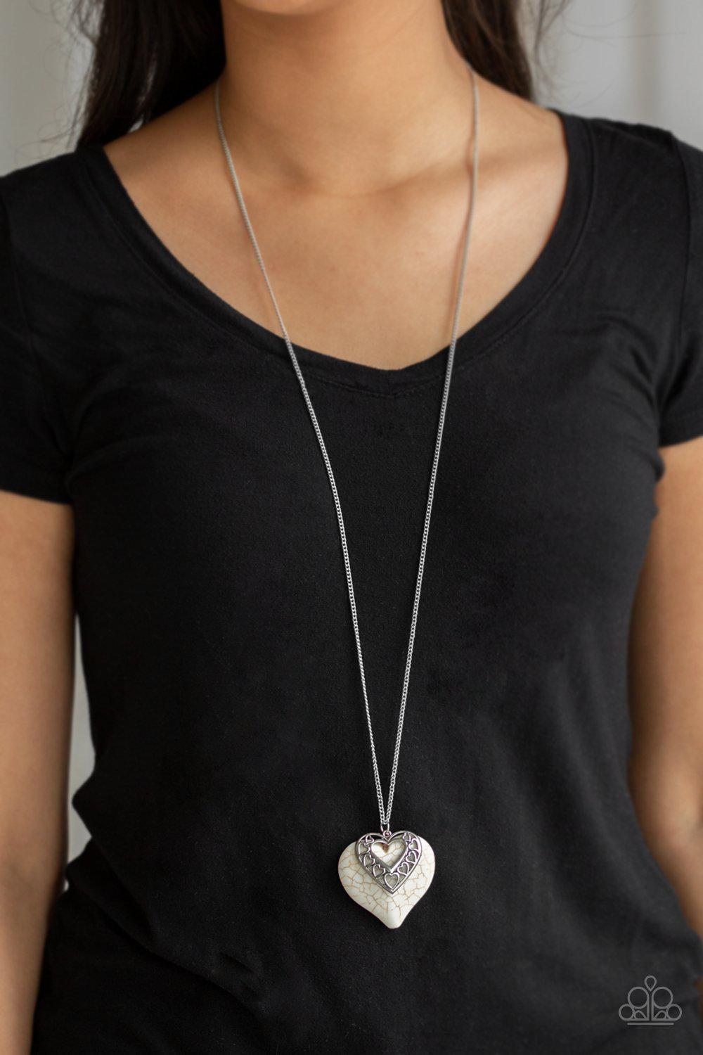 Southern Heart White Stone Heart Necklace - Paparazzi Accessories-CarasShop.com - $5 Jewelry by Cara Jewels