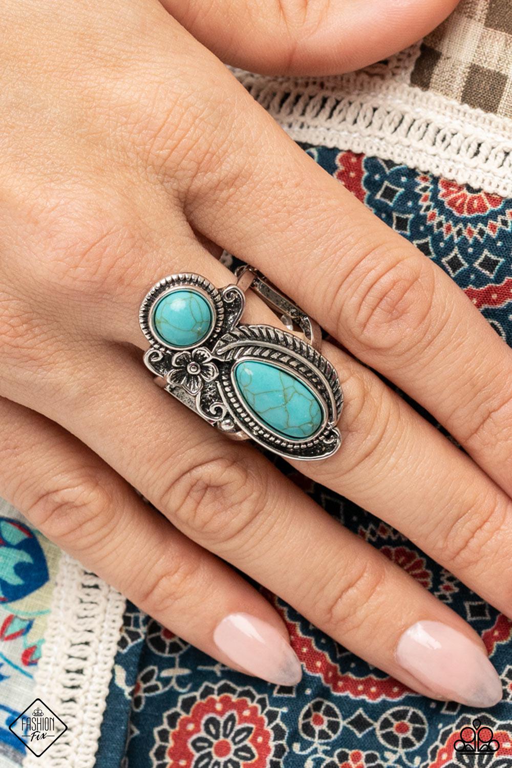 Southern Nirvana Turquoise Blue Stone Ring - Paparazzi Accessories- on model - CarasShop.com - $5 Jewelry by Cara Jewels