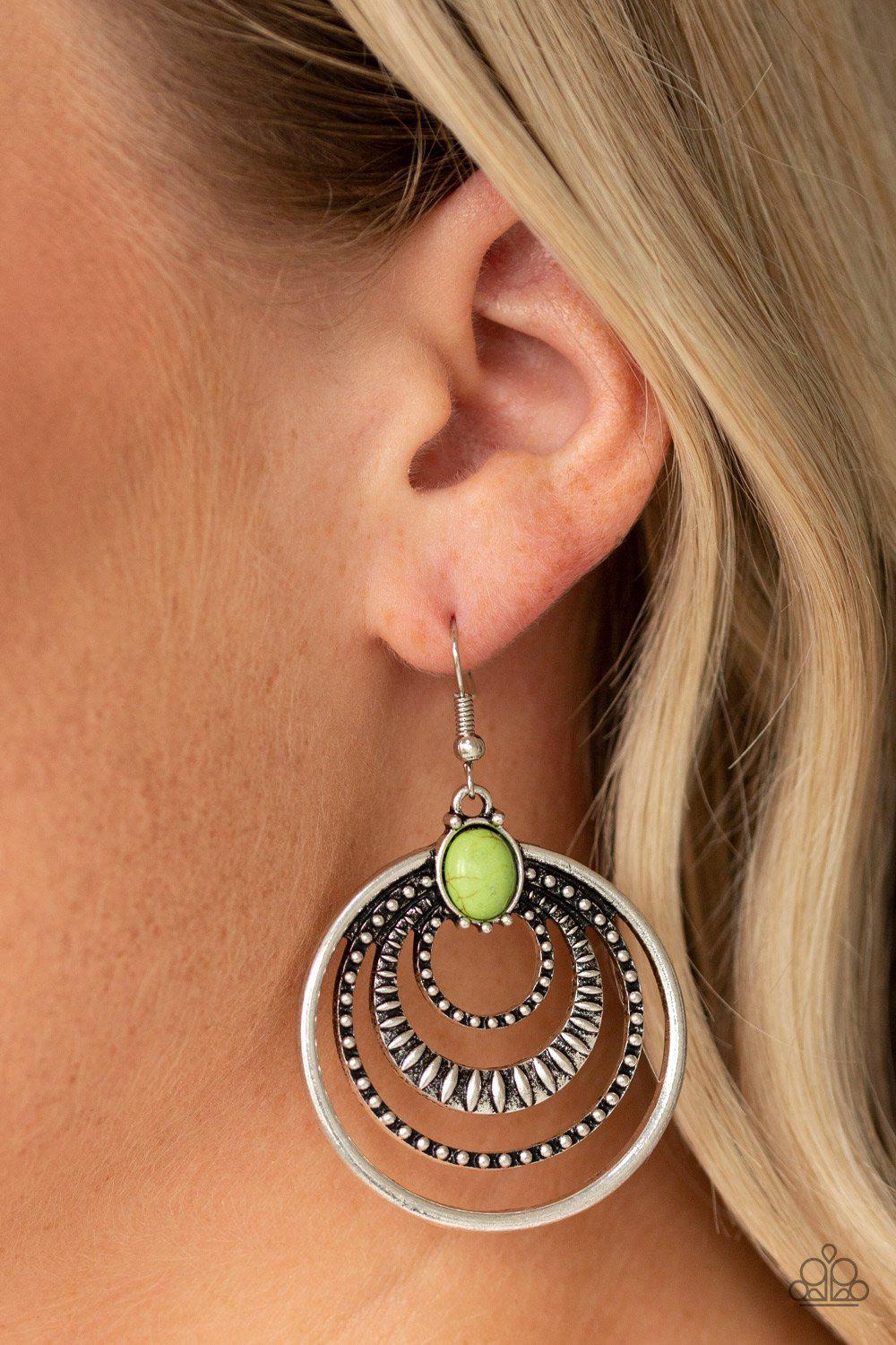 Southern Sol Green Stone Earrings - Paparazzi Accessories-CarasShop.com - $5 Jewelry by Cara Jewels