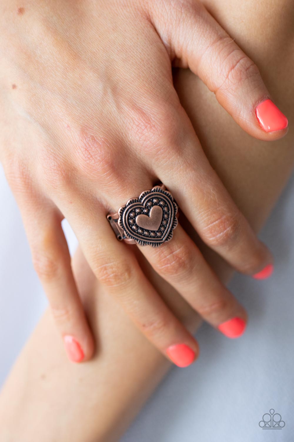 Southern Soulmate Copper Heart Ring - Paparazzi Accessories- on model - CarasShop.com - $5 Jewelry by Cara Jewels
