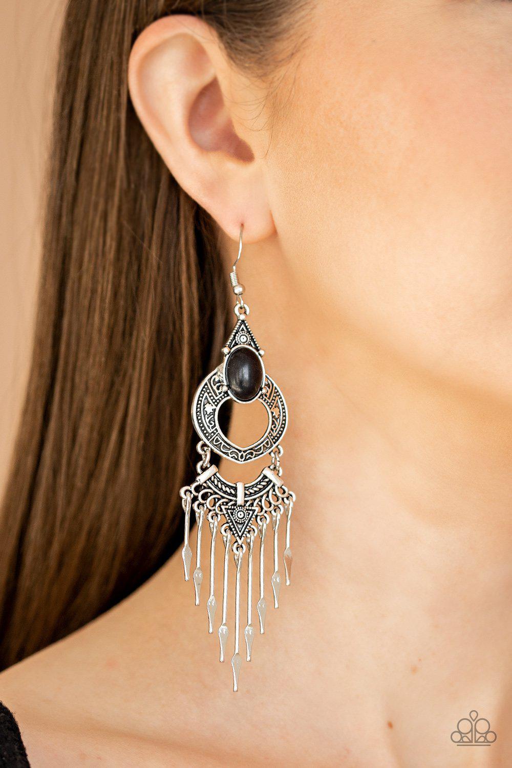 Southern Spearhead Black and Silver Earrings - Paparazzi Accessories-CarasShop.com - $5 Jewelry by Cara Jewels