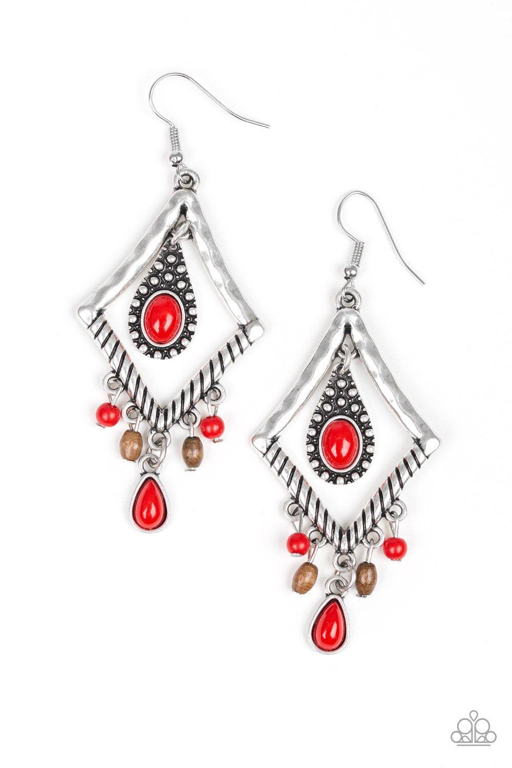 Southern Sunsets Red and Silver Earrings - Paparazzi Accessories-CarasShop.com - $5 Jewelry by Cara Jewels