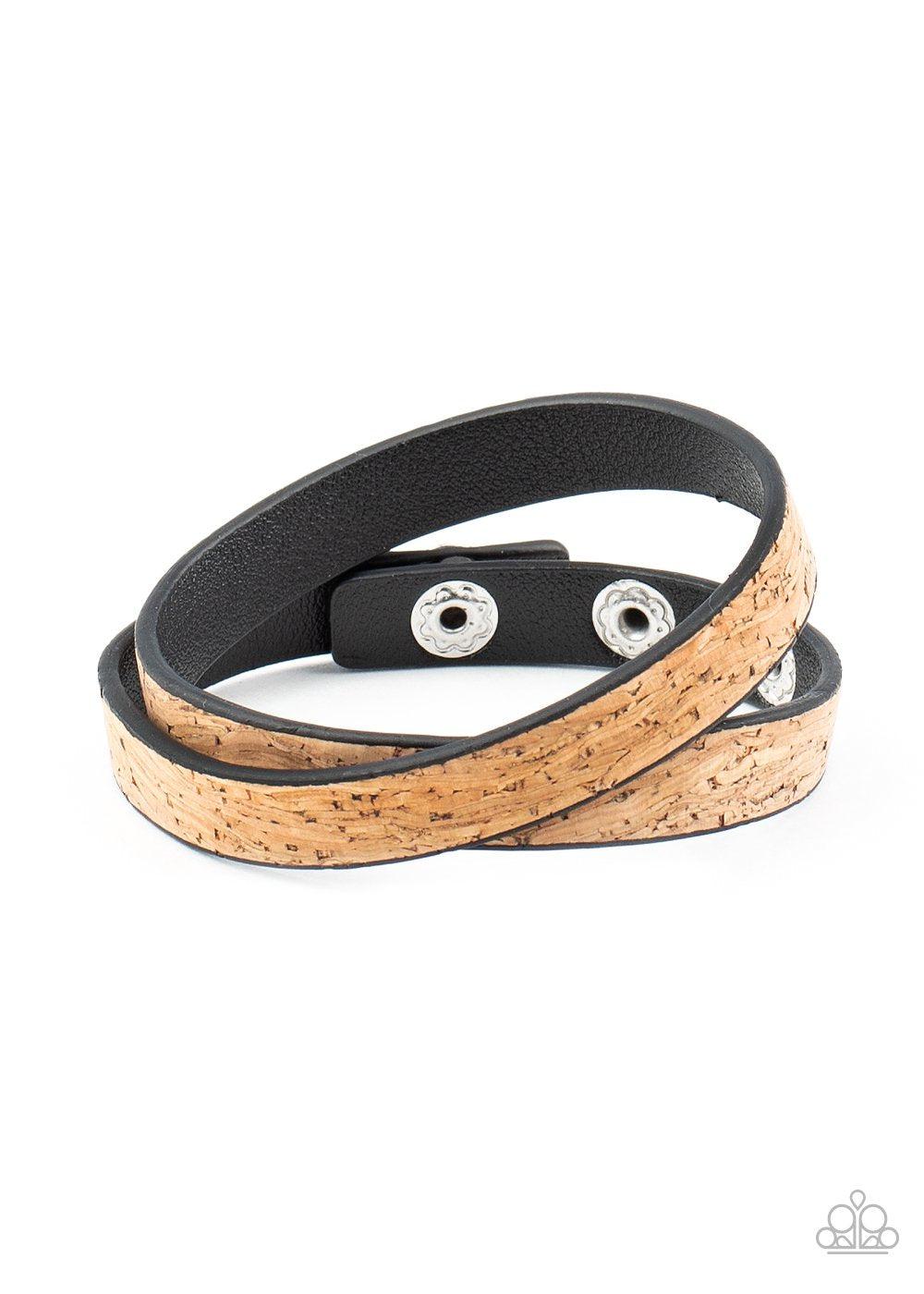 Space Warp Brown Cork-like Double-wrap Snap Bracelet - Paparazzi Accessories-CarasShop.com - $5 Jewelry by Cara Jewels