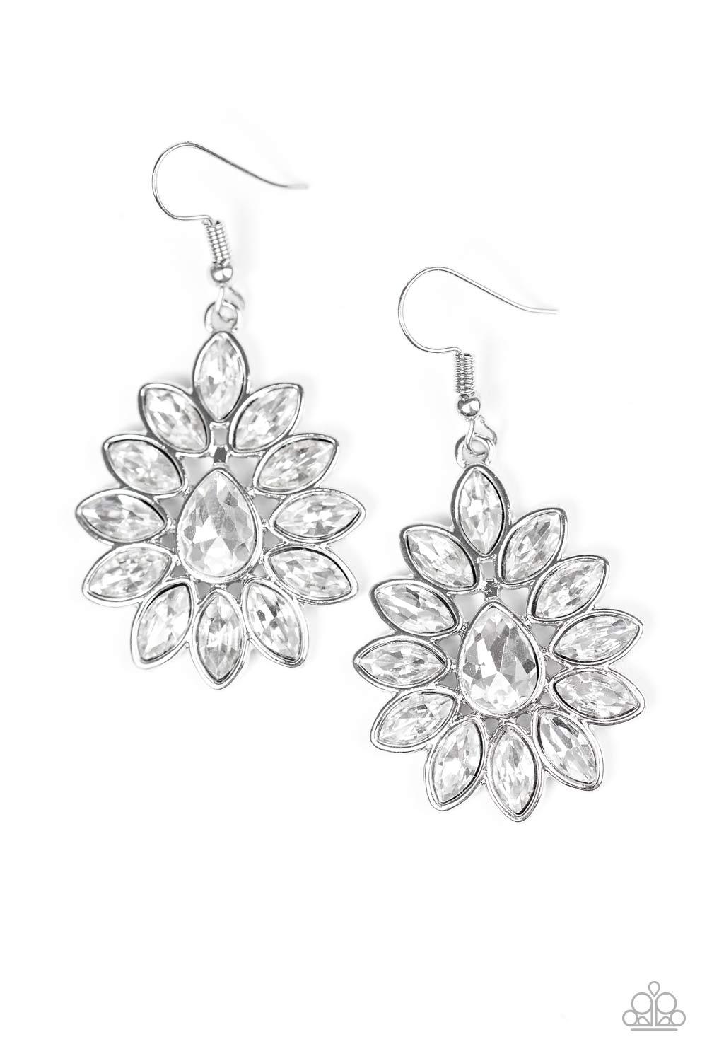 Sparkle On Command White Rhinestone Earrings - Paparazzi Accessories-CarasShop.com - $5 Jewelry by Cara Jewels