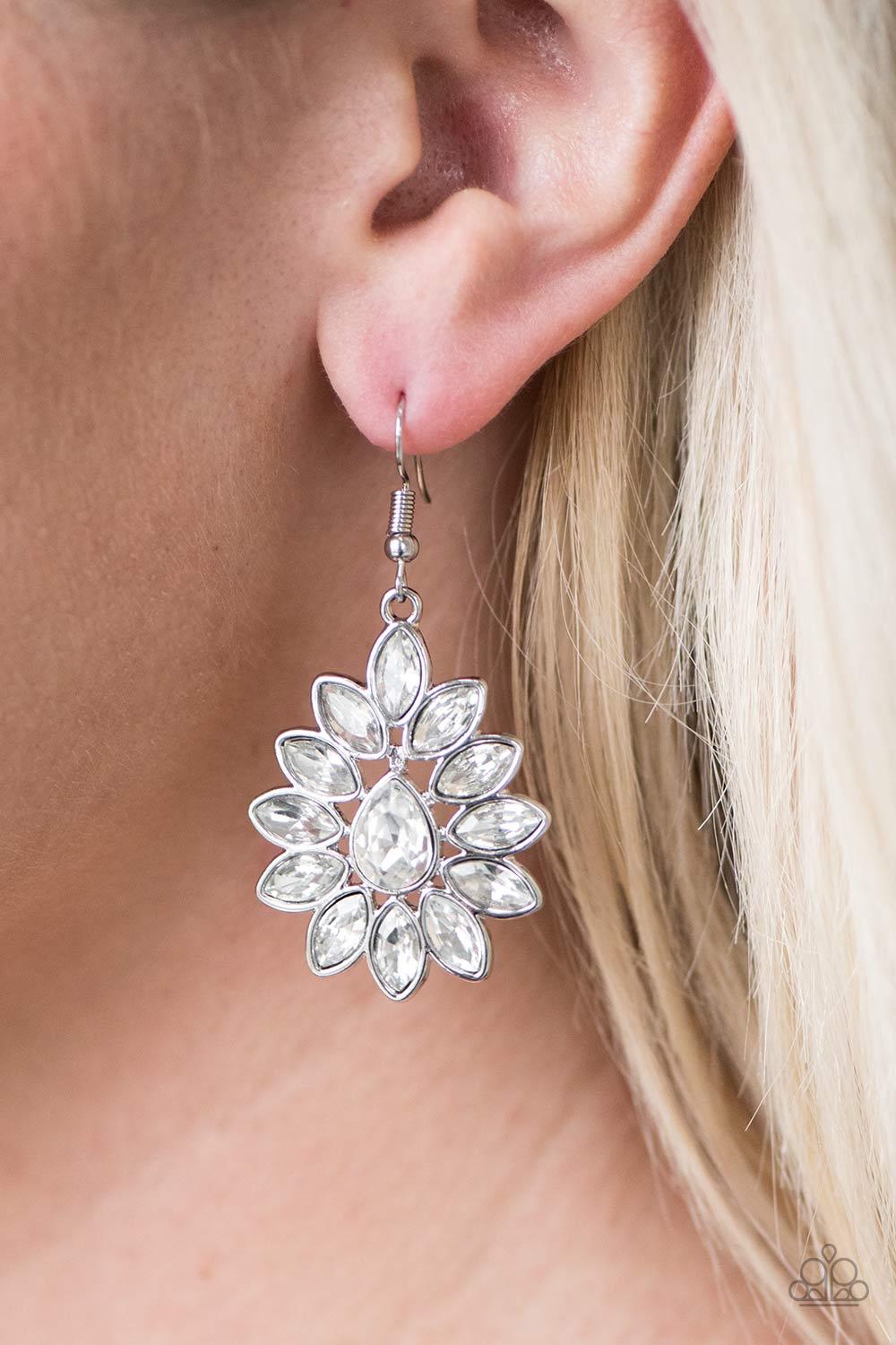 Sparkle On Command White Rhinestone Earrings - Paparazzi Accessories-CarasShop.com - $5 Jewelry by Cara Jewels