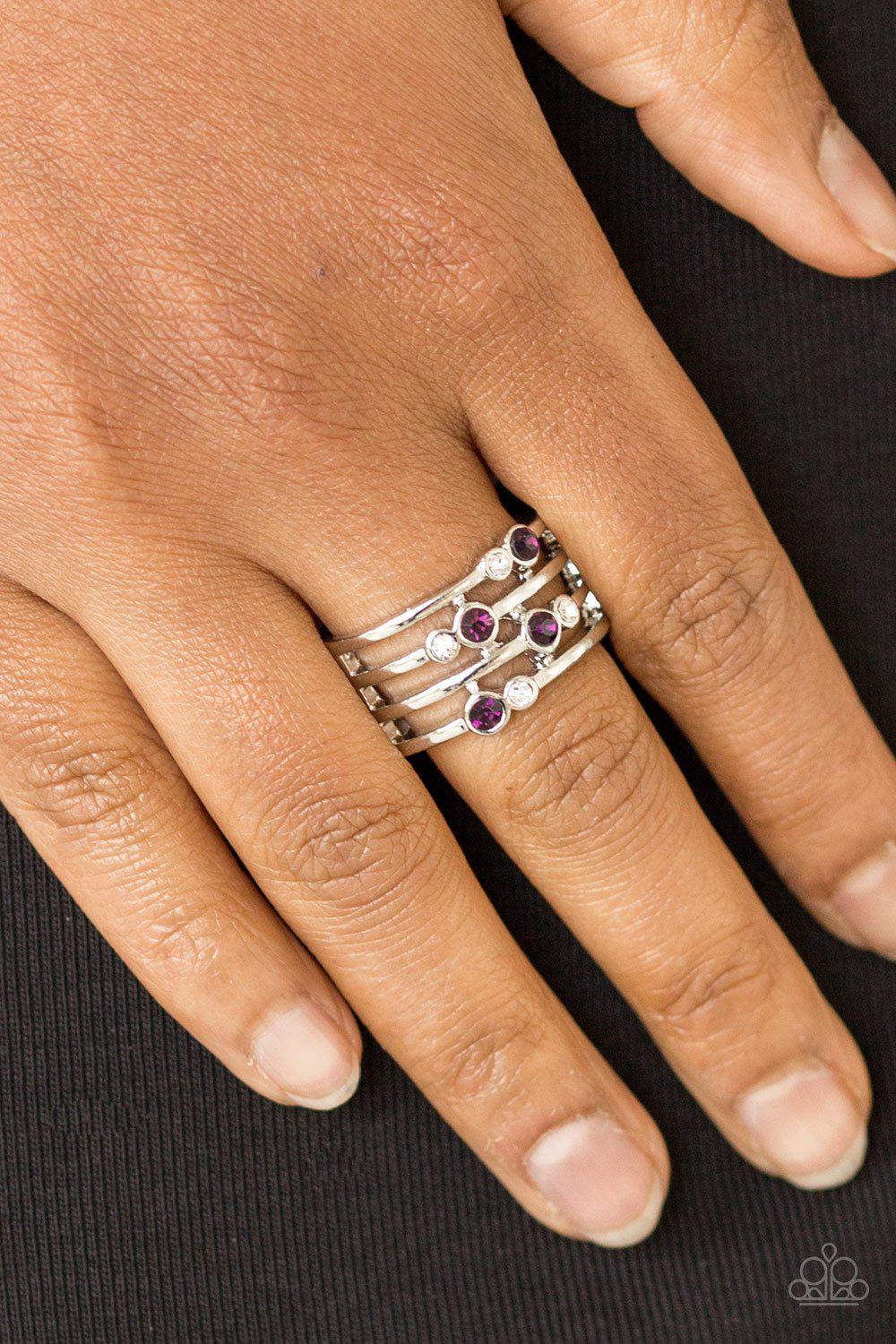 Sparkle Showdown Purple and Silver Ring - Paparazzi Accessories-CarasShop.com - $5 Jewelry by Cara Jewels