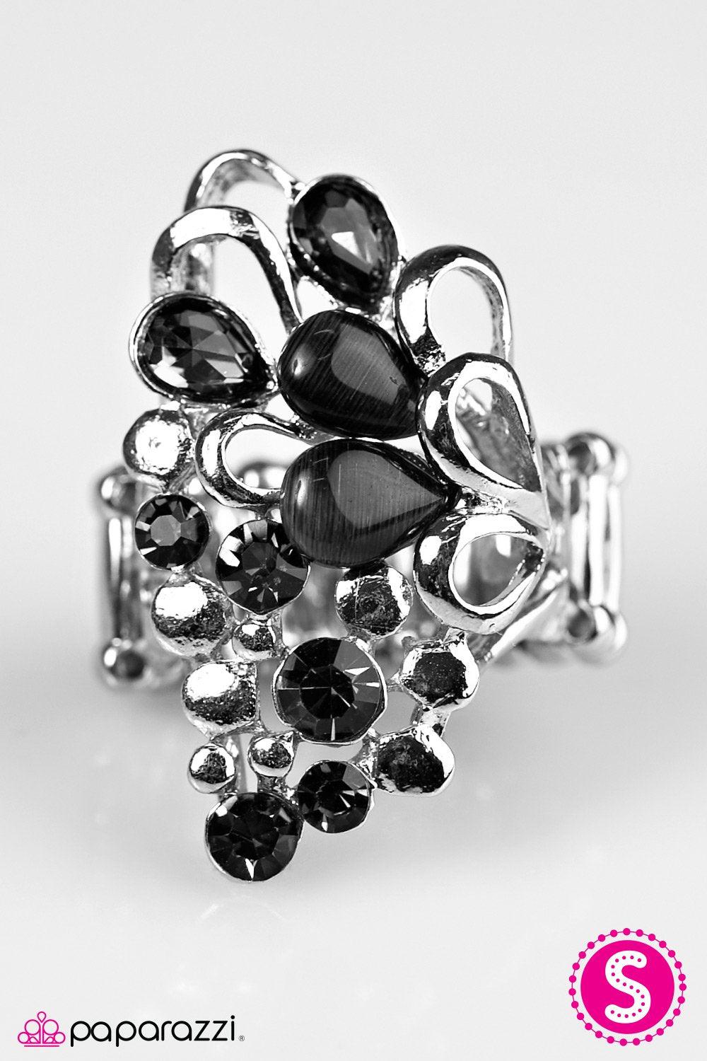 Sparkle Splash Silver and Black Moonstone Ring - Paparazzi Accessories-CarasShop.com - $5 Jewelry by Cara Jewels