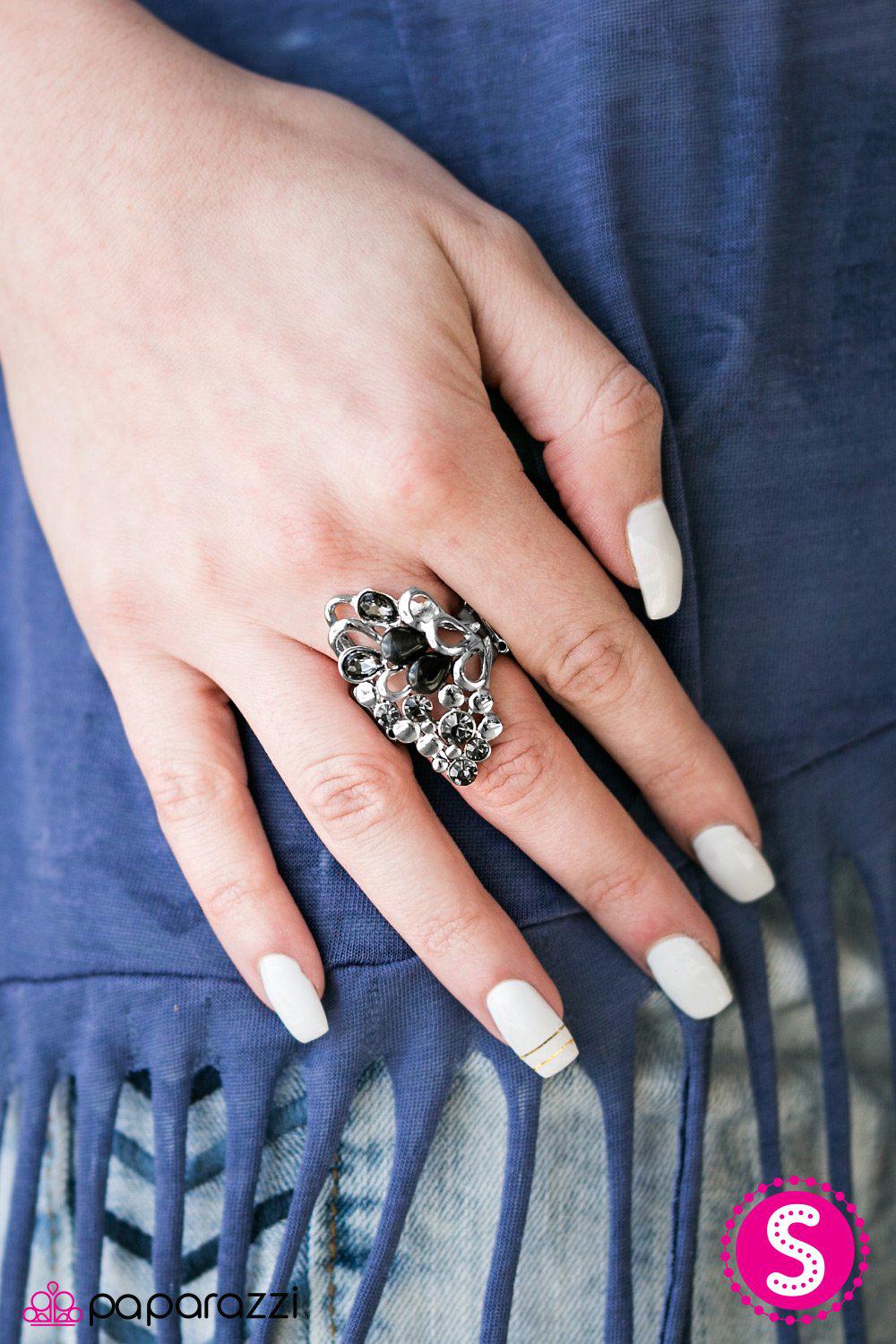 Sparkle Splash Silver and Black Moonstone Ring - Paparazzi Accessories-CarasShop.com - $5 Jewelry by Cara Jewels