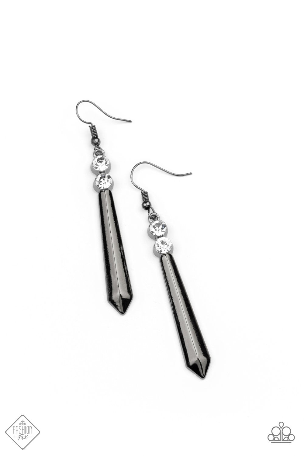 Sparkle Stream Gunmetal Black and White Rhinestone Earrings - Paparazzi Accessories- lightbox - CarasShop.com - $5 Jewelry by Cara Jewels