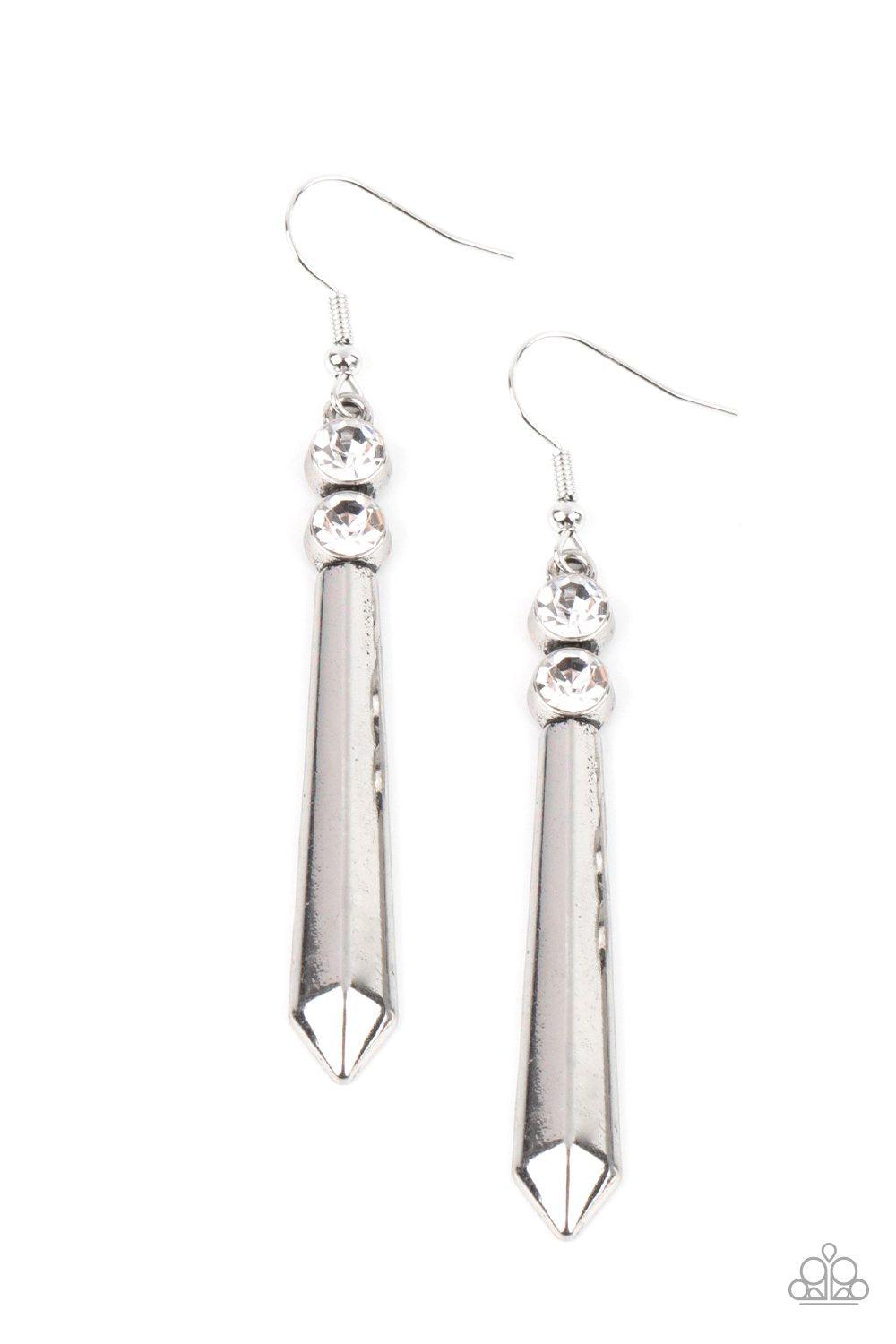 Sparkle Stream White Rhinestone and Silver Earrings - Paparazzi Accessories- lightbox - CarasShop.com - $5 Jewelry by Cara Jewels