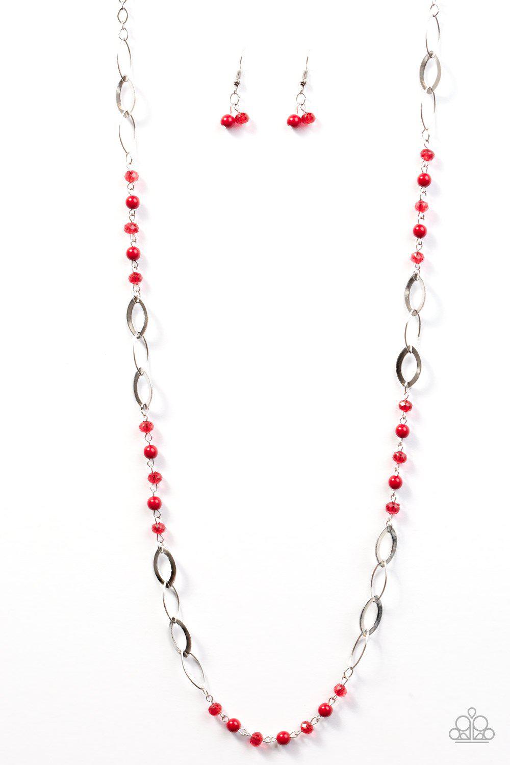 Sparkling Sophistication Red and Silver Necklace - Paparazzi Accessories-CarasShop.com - $5 Jewelry by Cara Jewels