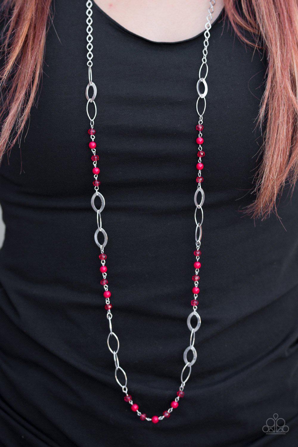 Sparkling Sophistication Red and Silver Necklace - Paparazzi Accessories-CarasShop.com - $5 Jewelry by Cara Jewels