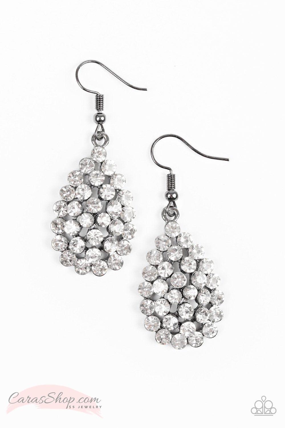Sparkling Sparkle-naire - Gunmetal and White Rhinestone Earrings - Paparazzi Accessories-CarasShop.com - $5 Jewelry by Cara Jewels