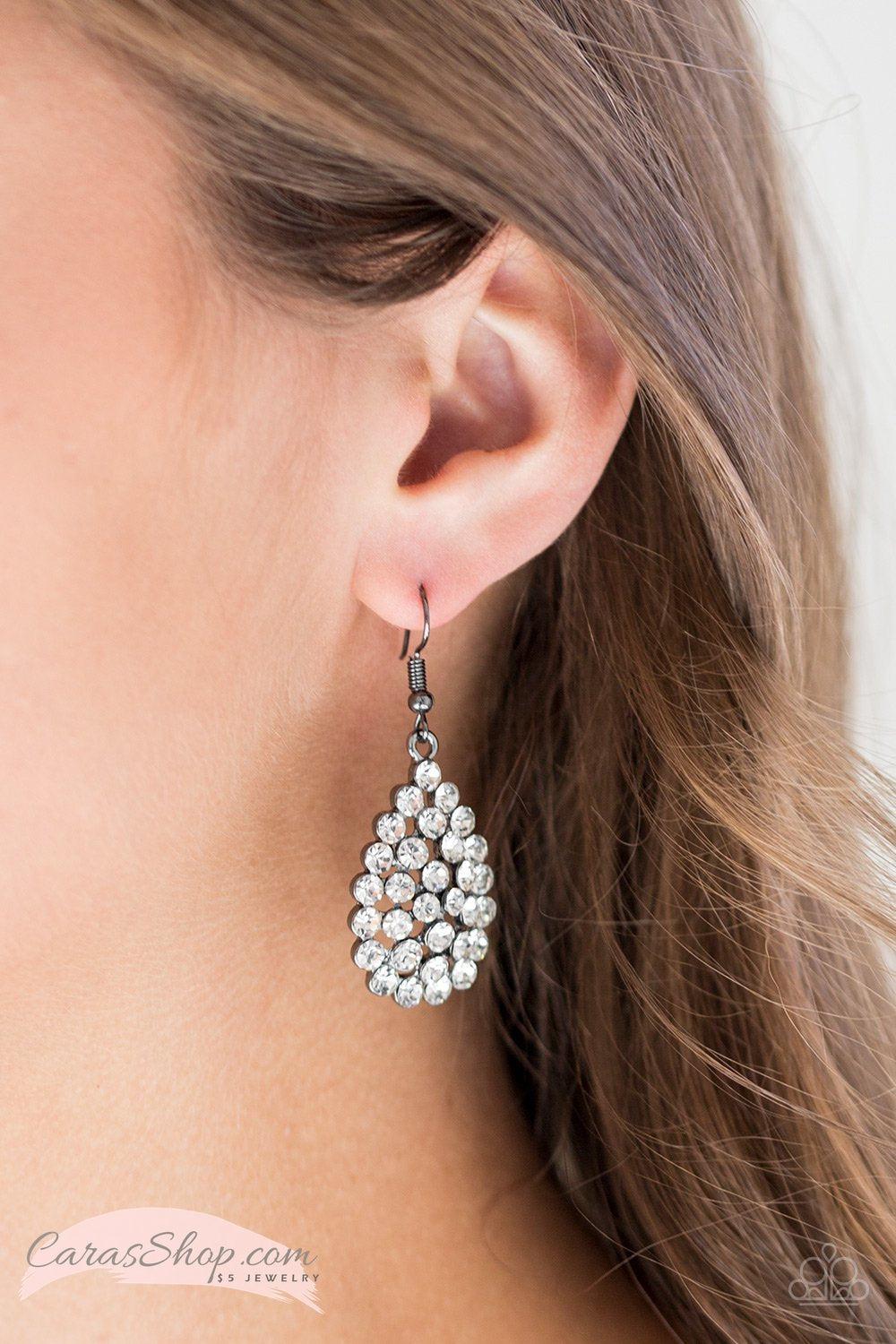 Sparkling Sparkle-naire - Gunmetal and White Rhinestone Earrings - Paparazzi Accessories-CarasShop.com - $5 Jewelry by Cara Jewels