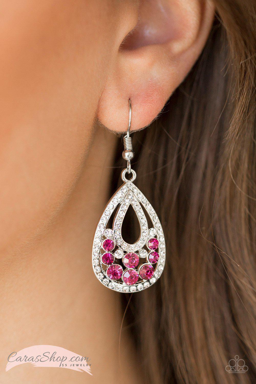 Sparkling Stardom - Pink and White Gem Earrings - Paparazzi Accessories-CarasShop.com - $5 Jewelry by Cara Jewels